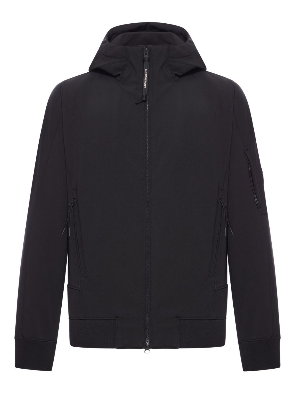 C.p. Company Polyester Hooded Jacket With Ribbed Cuffs And Zip Pockets In Black