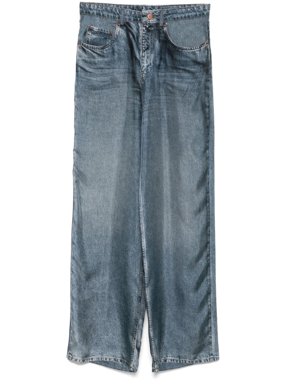 Pierre-louis Mascia Pierre Louis Mascia Denim Print Silk Trousers In Gray