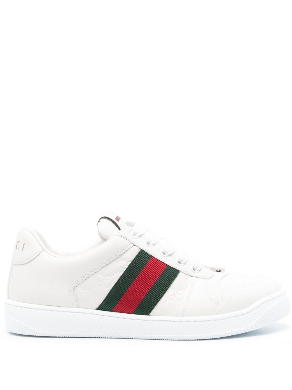 Gucci Screener White Low Top Sneakers With Web Detail In Leather Man In White