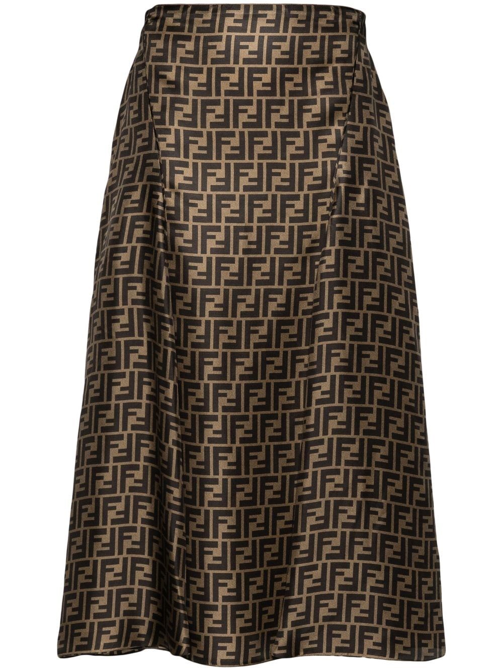Fendi High Waisted Skirt In Twill Print Ff Clothing In Brown