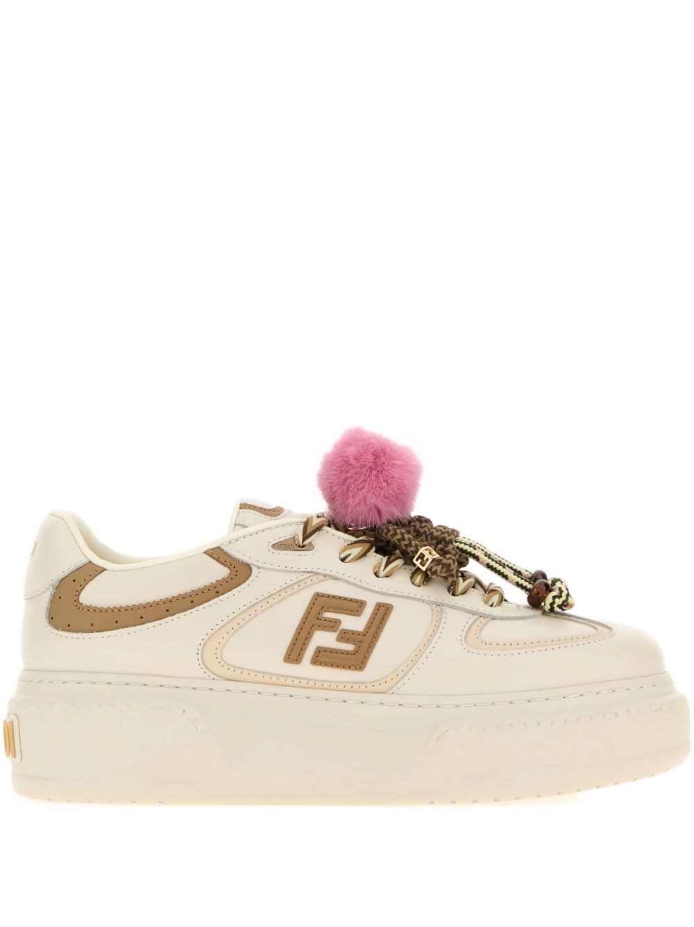 Fendi Low Top Platform Shoes In White Leather With Charm In White