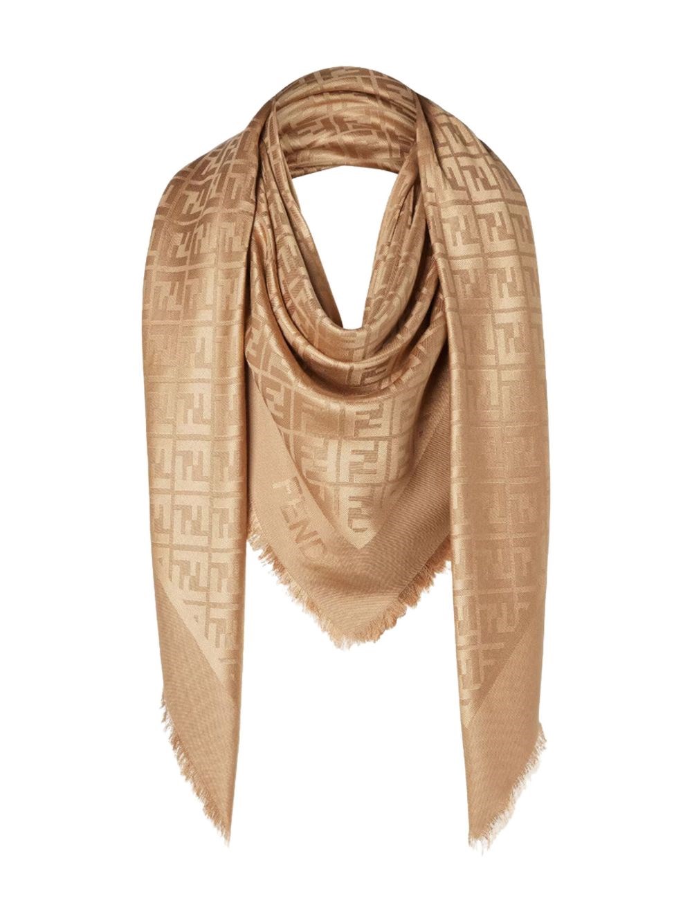 Fendi Ff Silk And Wool Scarf In Gold