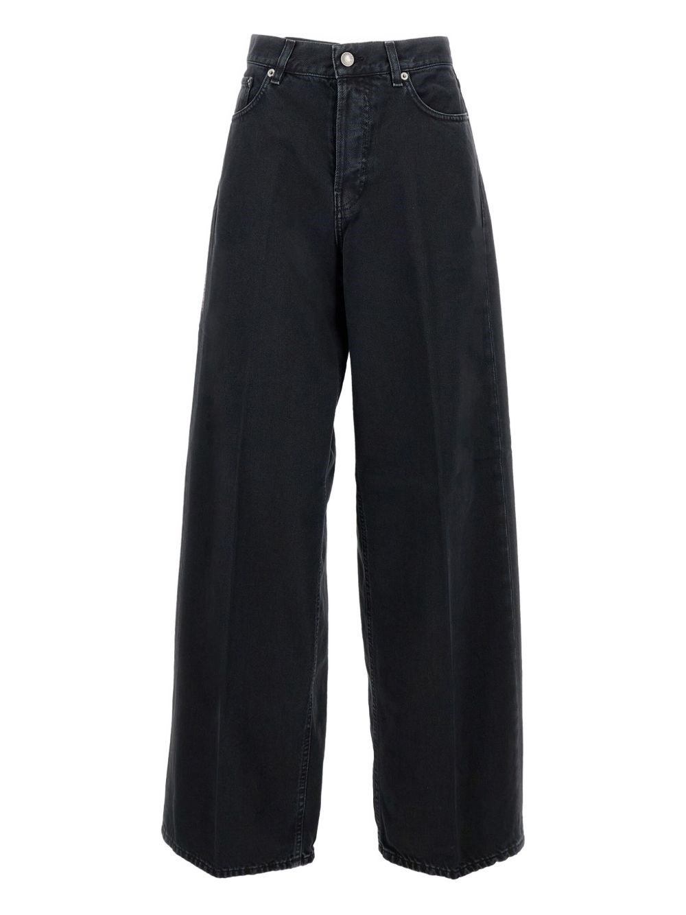 Haikure Wide-leg Jeans With High Waist And Leather Label In Black