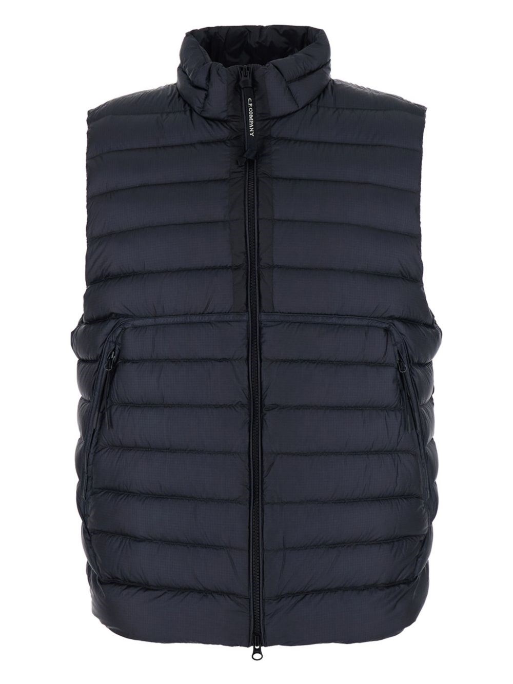 C.p. Company Men Blue Vest With Mock Neck And Logo Plaque On The Side In Tech Fabric Man In Blue