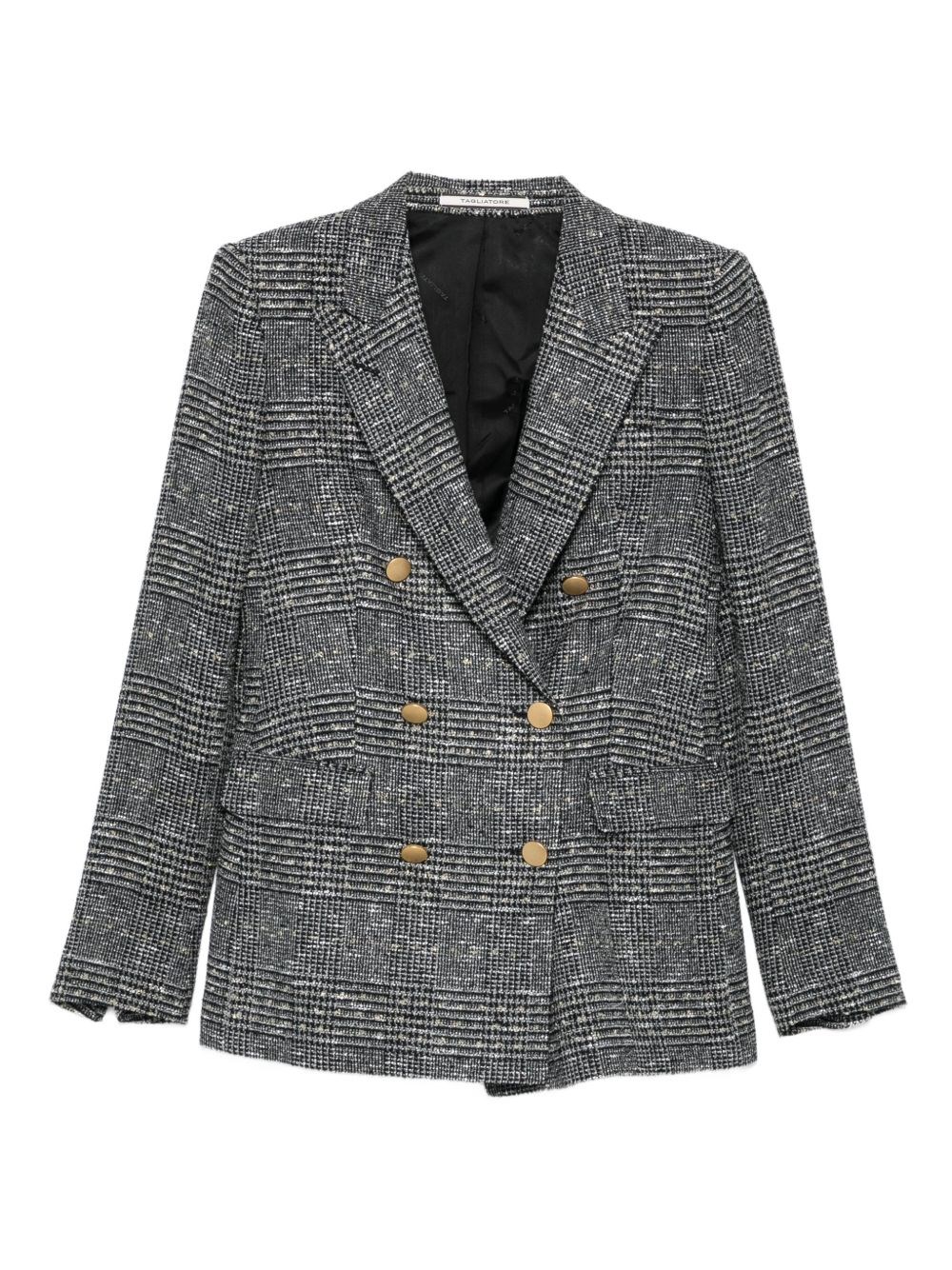 Tagliatore Check Pattern Wool Blend Double-breasted Jacket In Gray