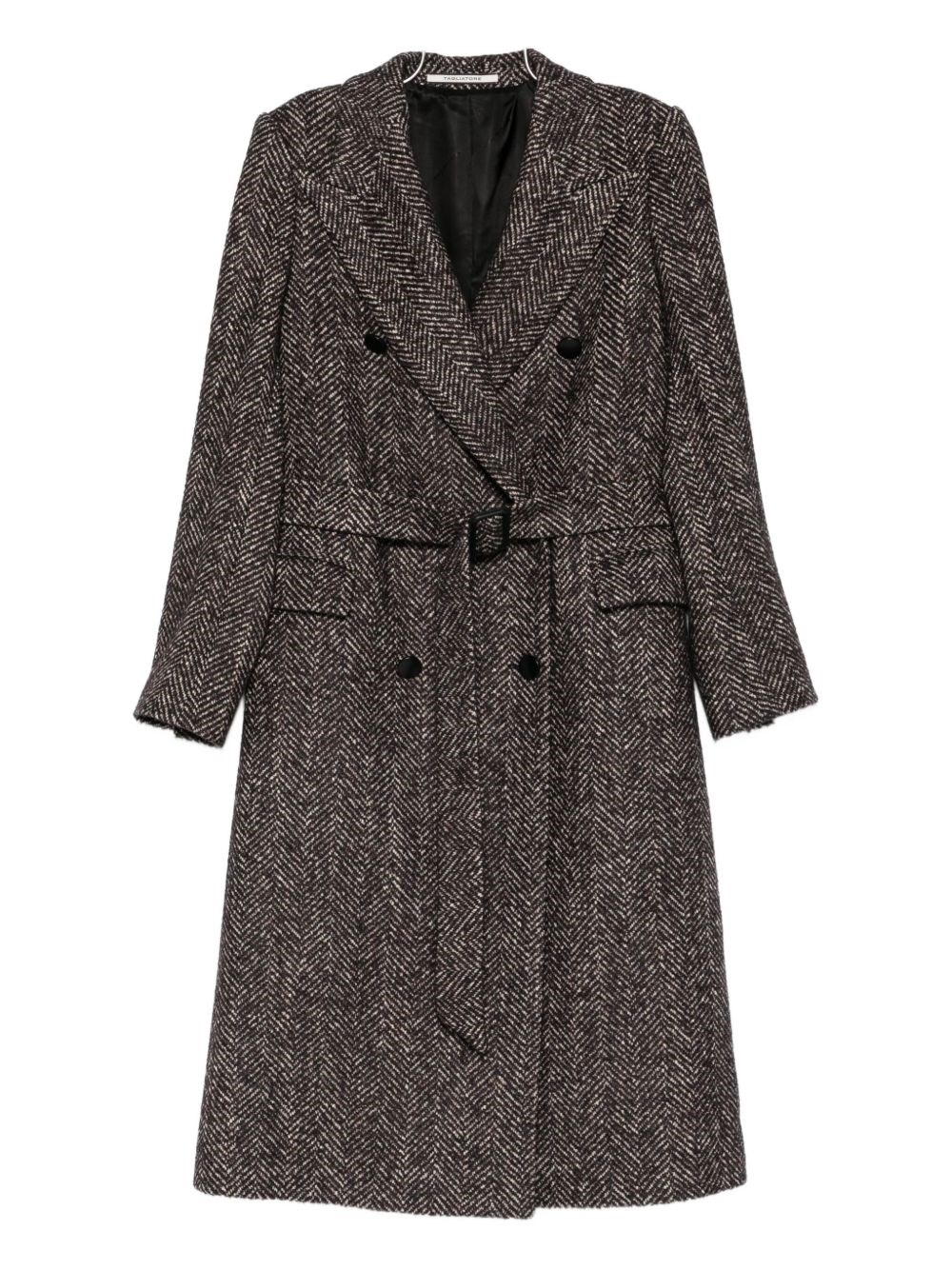 Tagliatore Herringbone Belted Double-breasted Coat In Gray