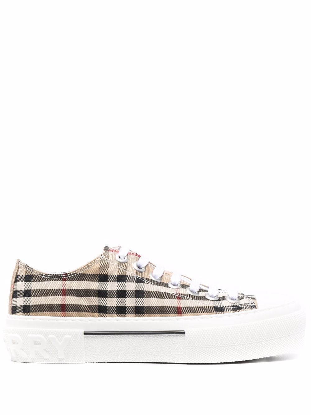 Burberry Beige Cotton Sneakers With Casual Chic Check Pattern