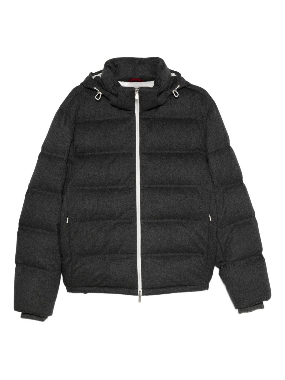 Brunello Cucinelli Men Grey Quilted Design Hooded Neckline Zip Fastening Long Sleeves In Gray