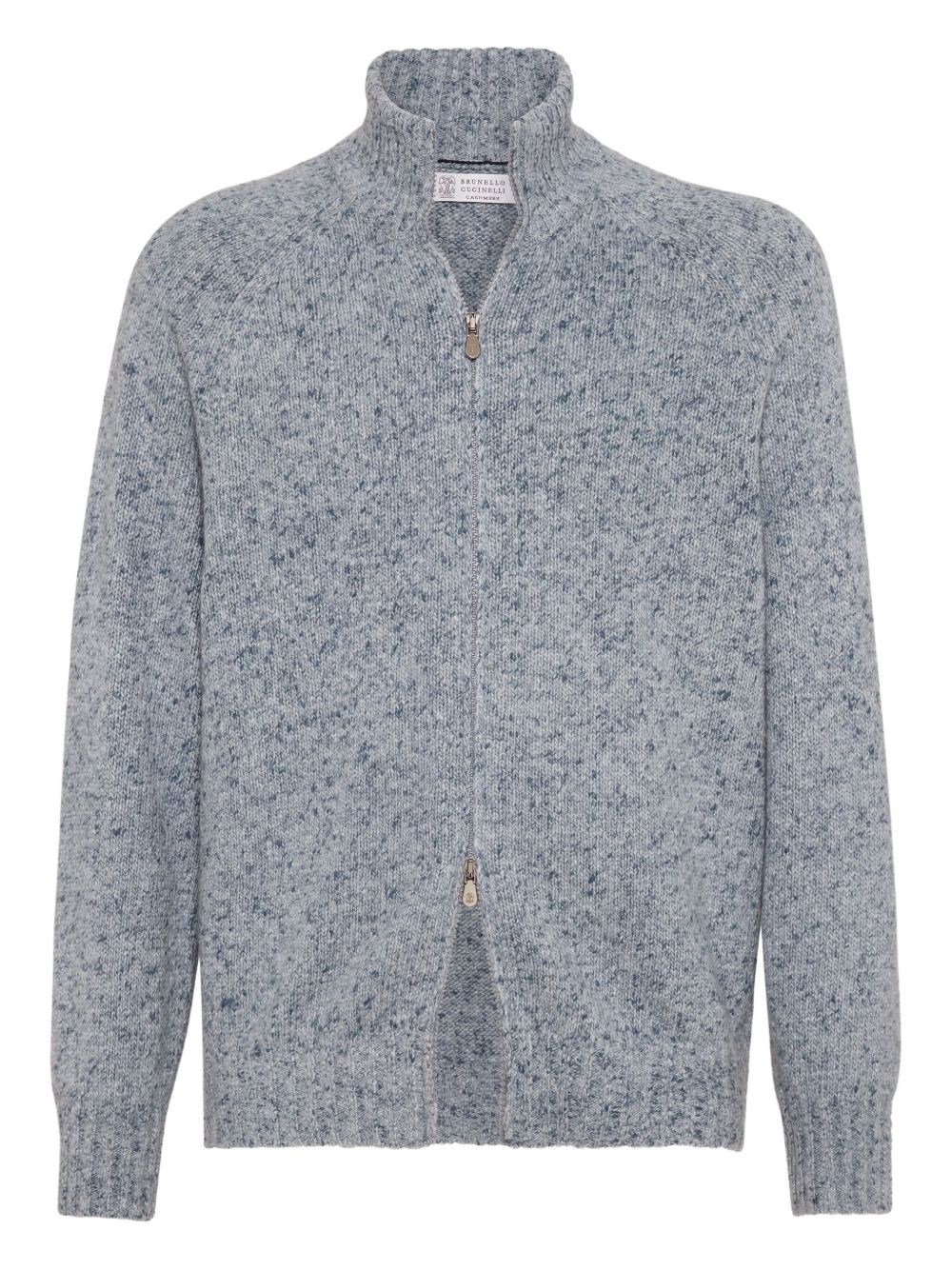 Brunello Cucinelli Cashmere Stand-up Collar Cardigan With Textured Knit In Blue