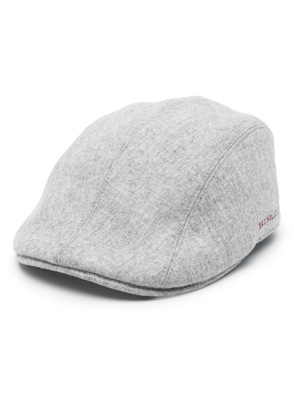 Brunello Cucinelli Virgin Wool Flannel Flat Cap With Embroidery In Gray