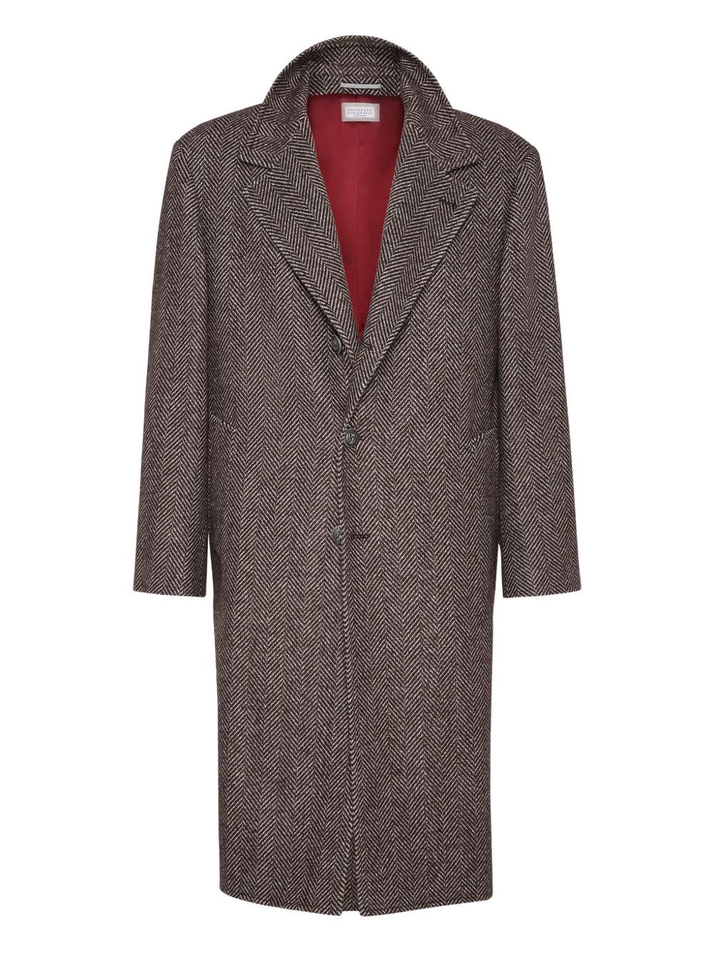 Brunello Cucinelli Cashmere And Silk Single Breasted Coat In Brown