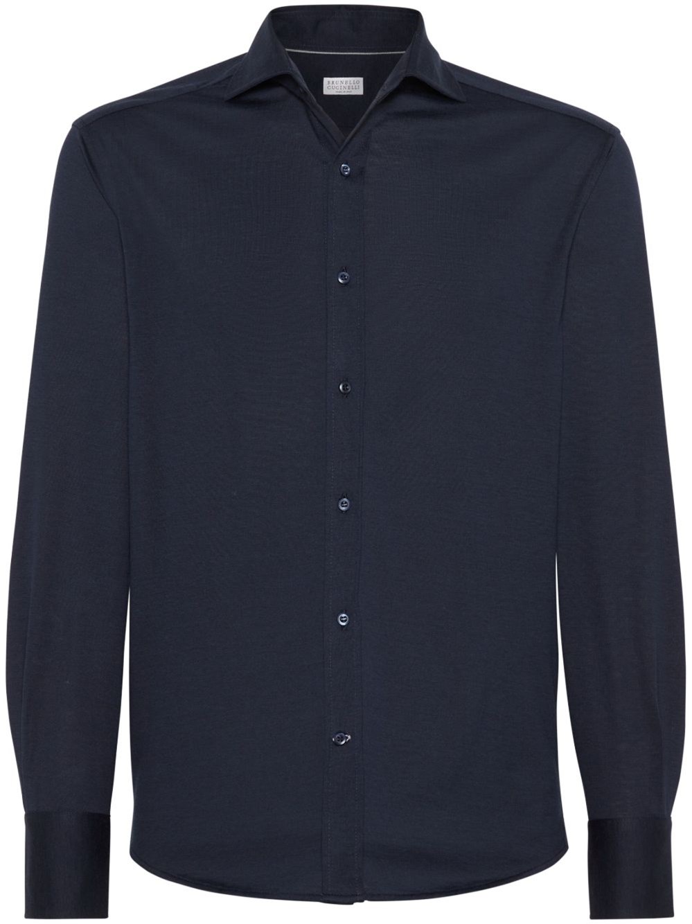 Brunello Cucinelli Men Silk And Cotton Jersey Shirt With Spread Collar In Blue