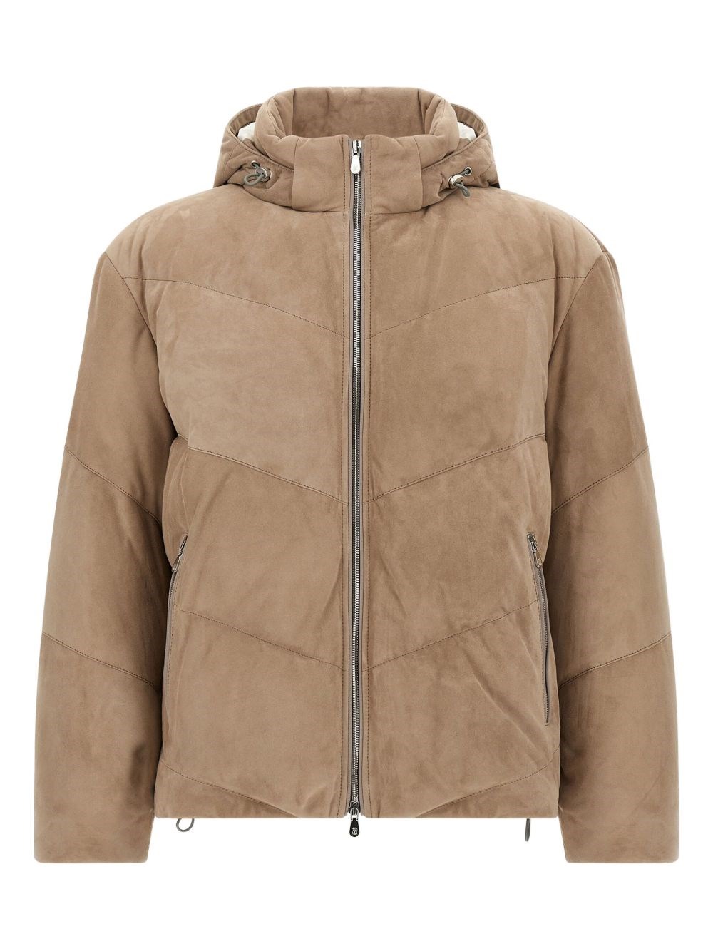 Brunello Cucinelli Suede Down Jacket Puffer Jackets Beige In Brown