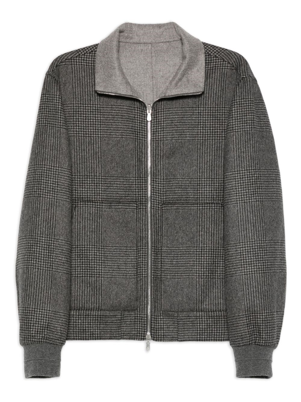 Brunello Cucinelli Check-pattern Zip-up Bomber Jacket In Gray