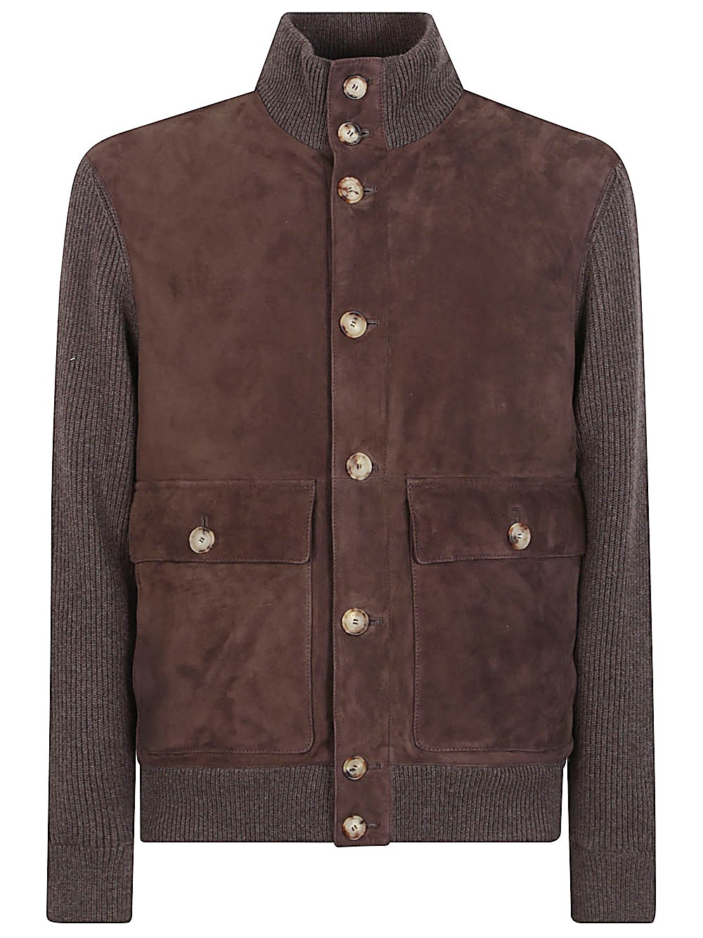Brunello Cucinelli Bomber Jacket In Leather And Cashmere In Brown