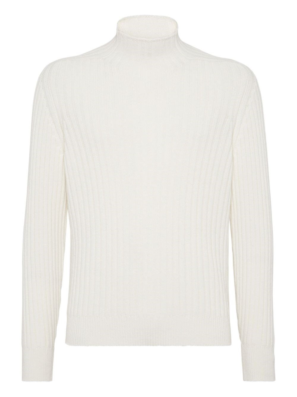 Brunello Cucinelli Cashmere Flat Rib Turtleneck Sweater In White