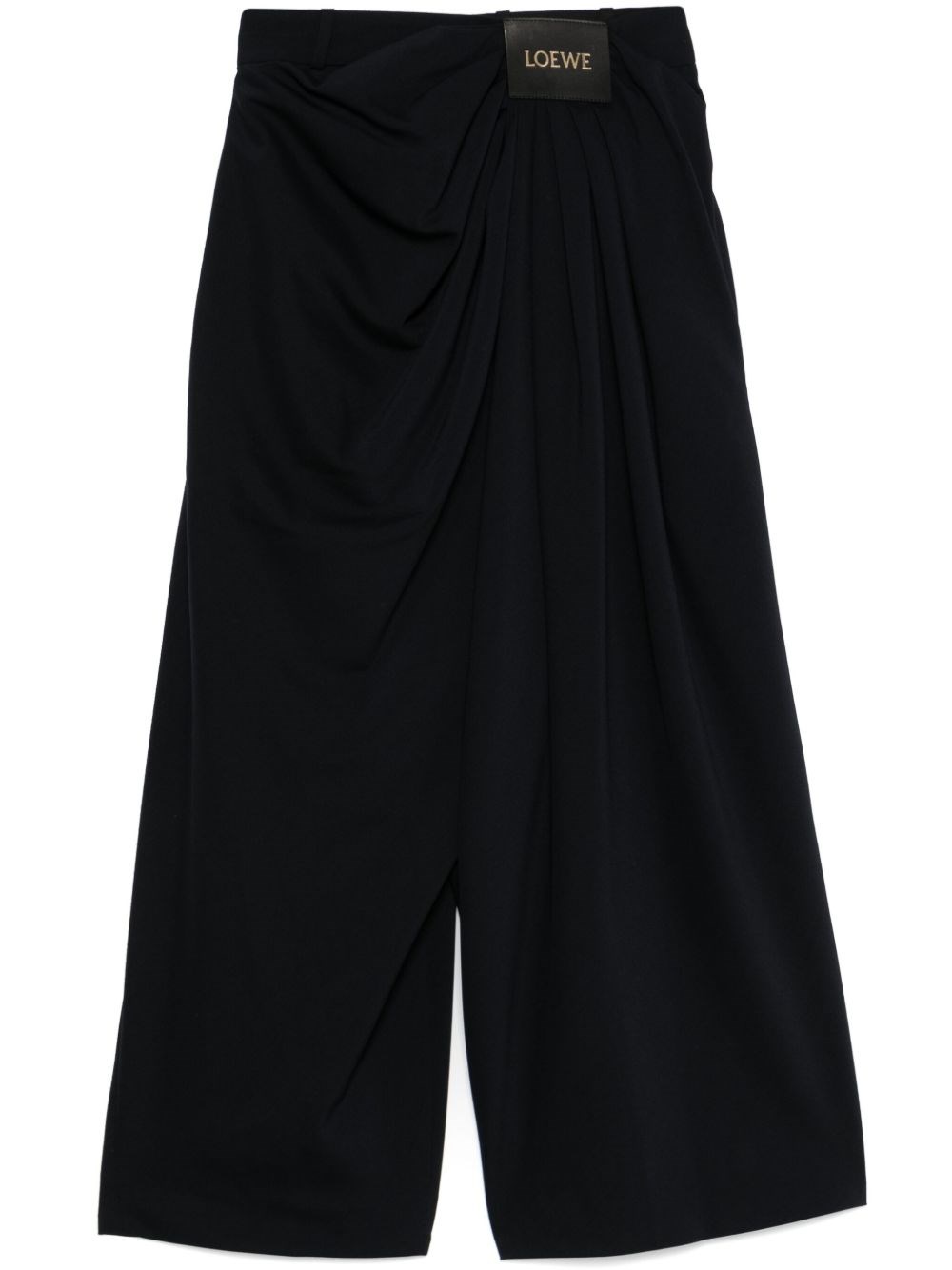 Loewe Navy Blue Draped Wool Trousers In Black