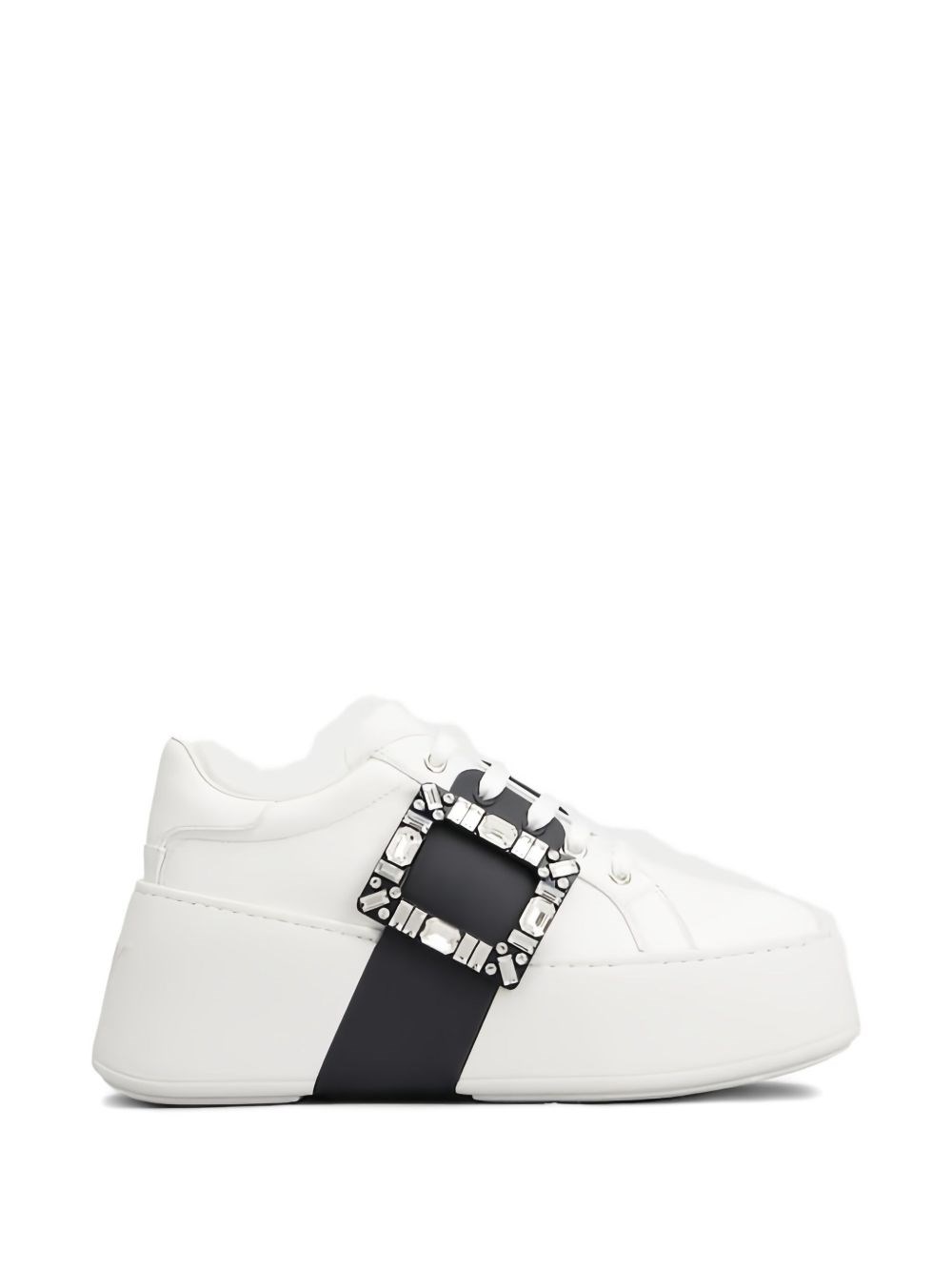 Roger Vivier Viv Skate High Strass Leather Sneakers In White