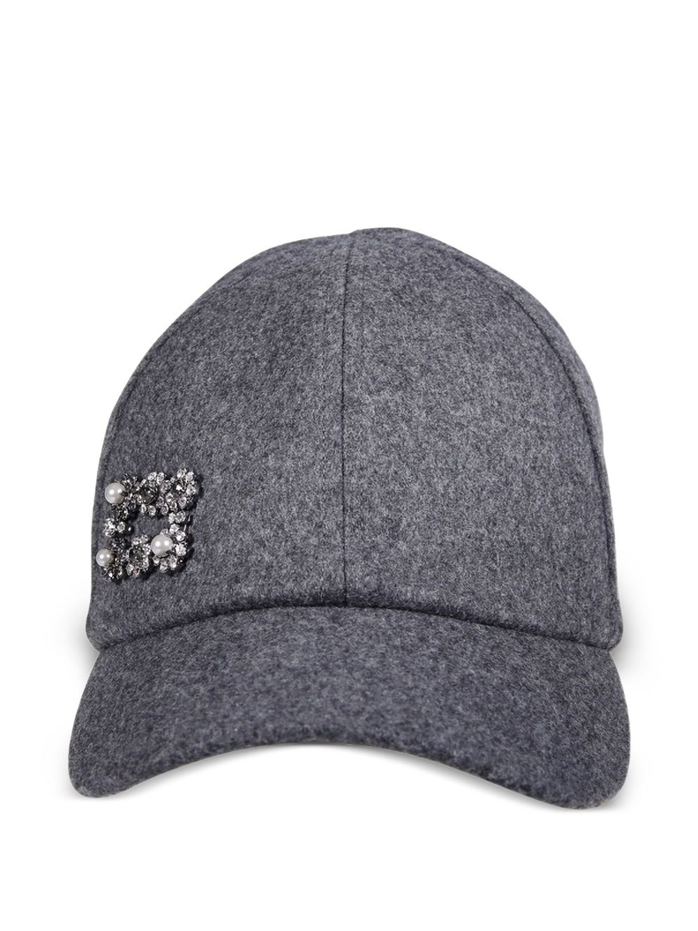 Roger Vivier Mini Flower Pearl Strass Wool Blend Cap In Gray
