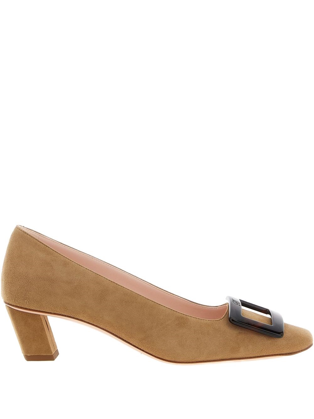 Roger Vivier Chic Block Heel Square Buckle Pumps In Brown