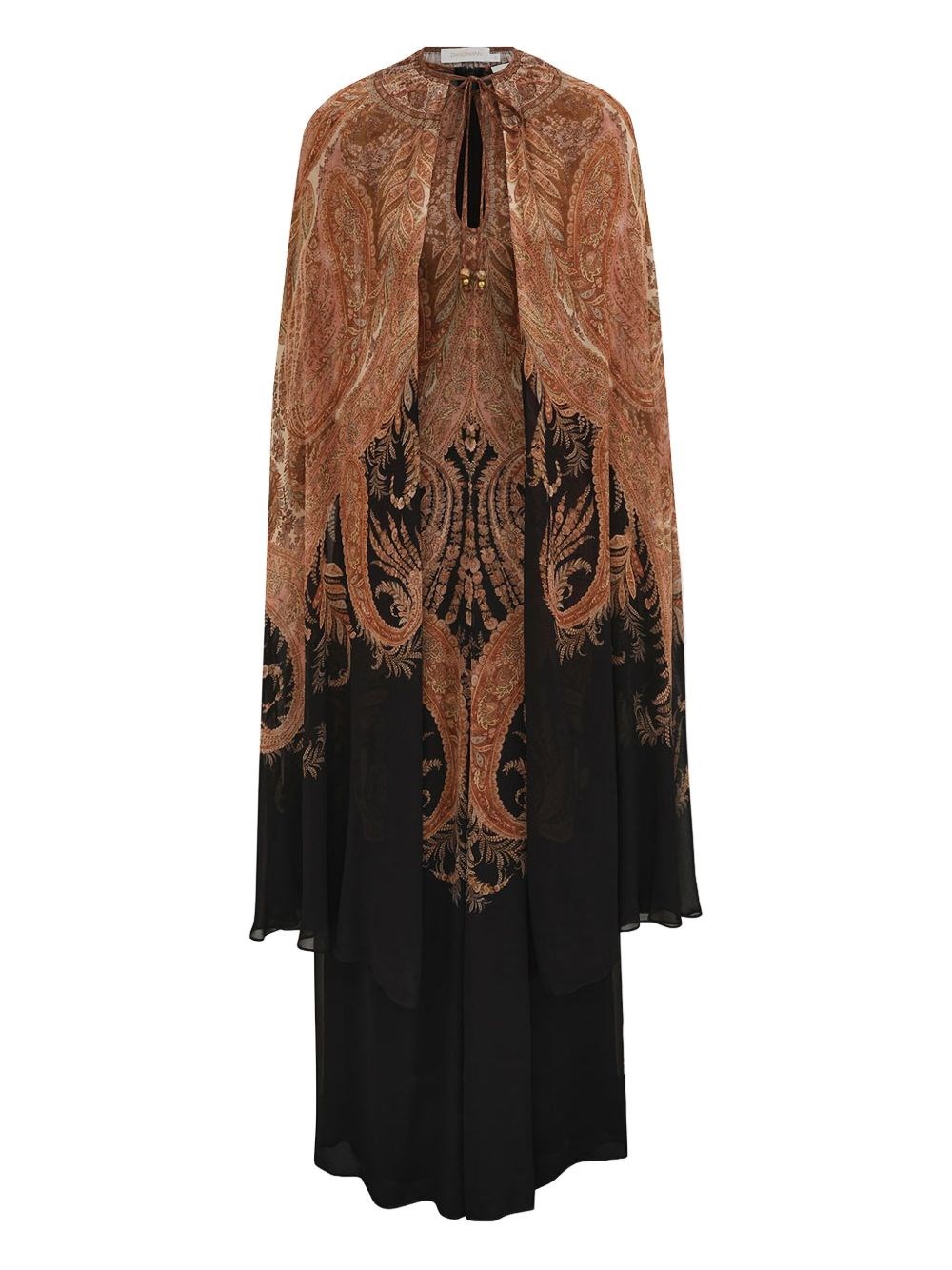 Zimmermann Hypnotic Paisley Long Sleeve Dress With Removable Cape In Multi