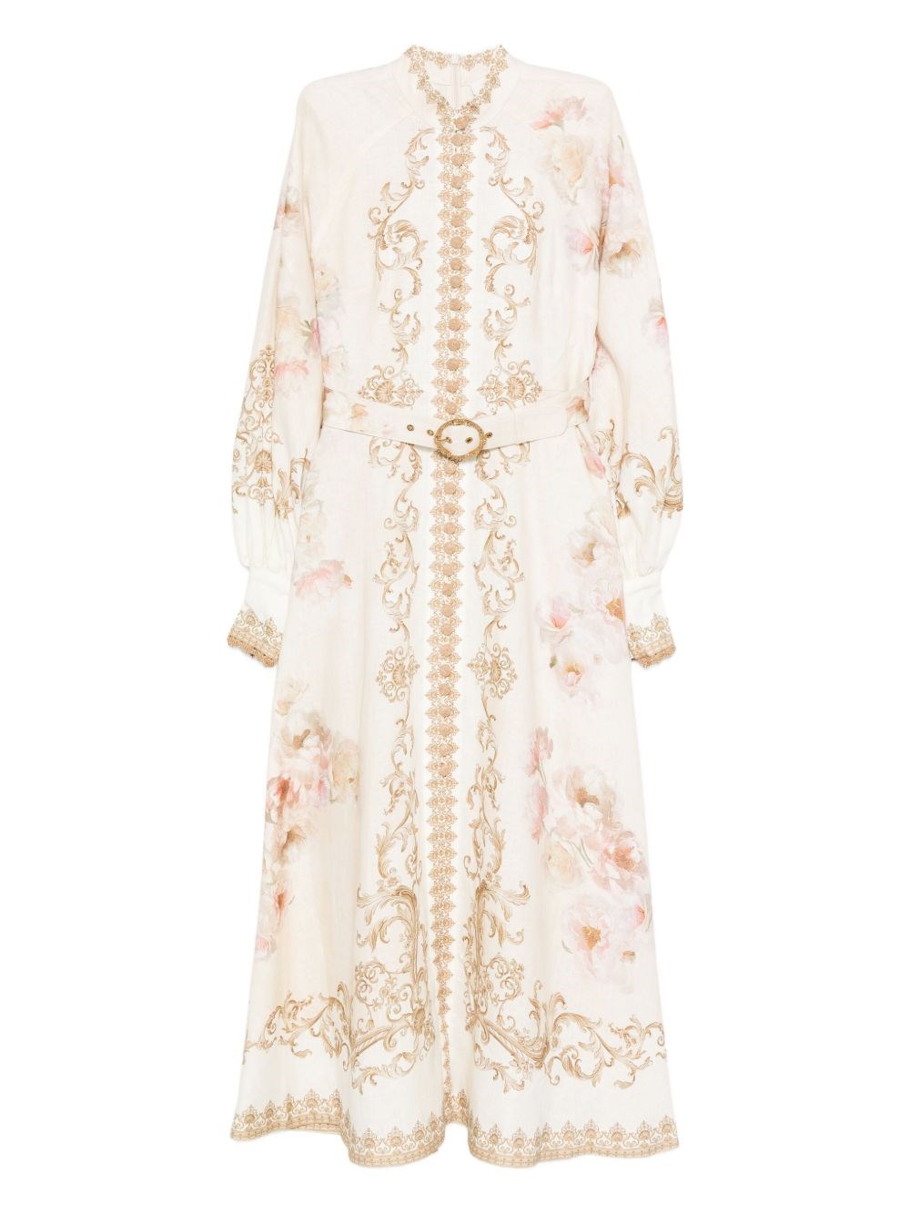 Zimmermann Womens Sage Toile Floral Floral-pattern Tie-waist Linen Midi Dress In White