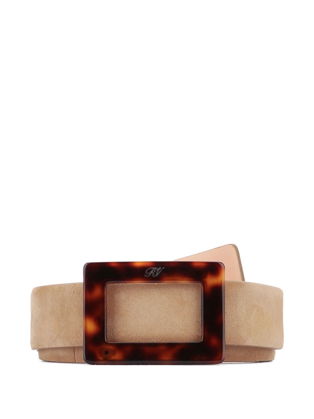 Roger Vivier Turtle Buckle Suede Finish Adjustable Belt In Neutral
