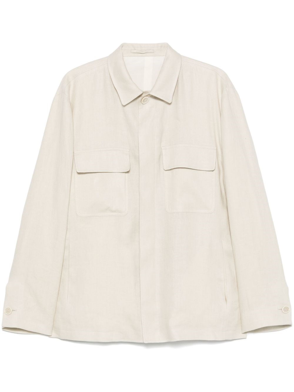 Lardini Light Beige Linen Shirt With Concealed Fastening