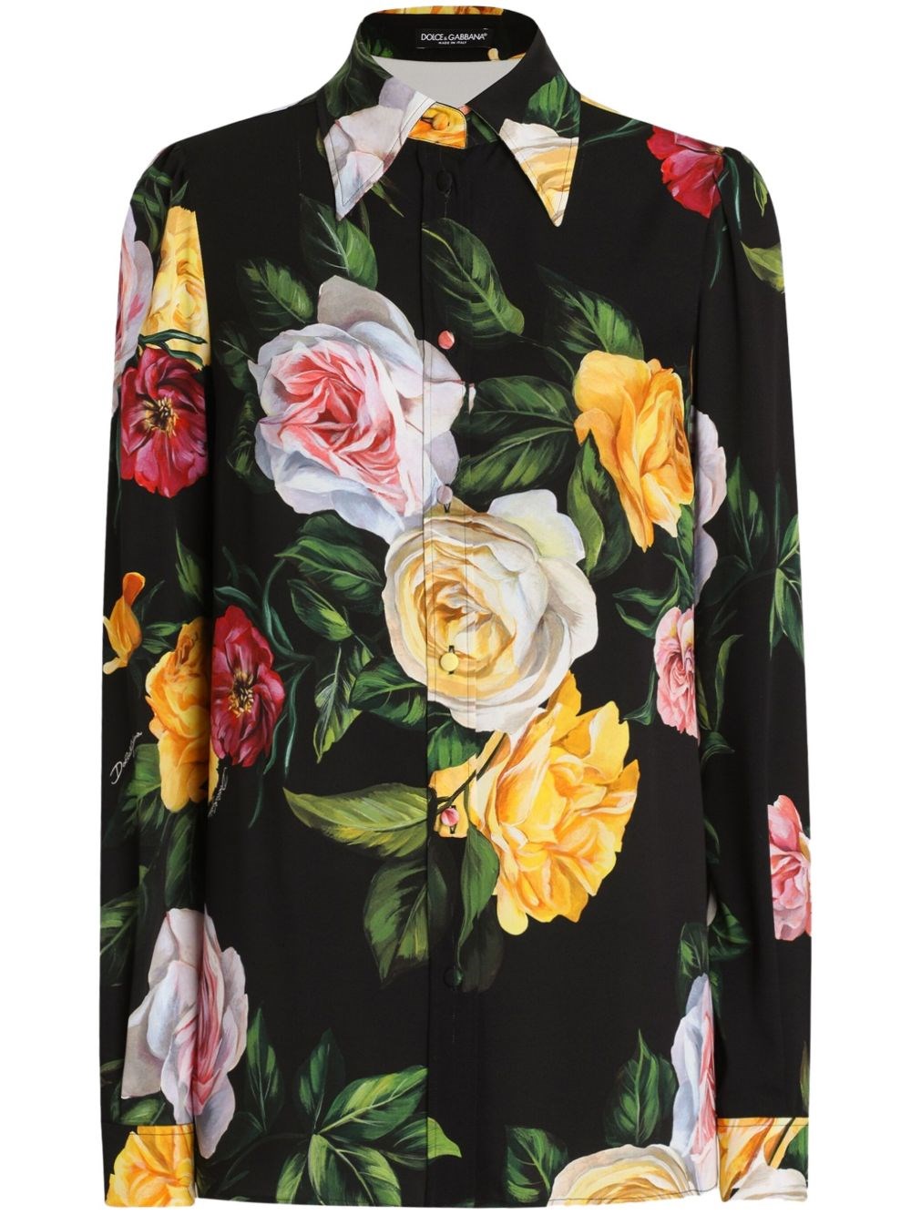 Dolce & Gabbana Multicolor Shirt With Oversize Pointed Collar And All-over Floral Motif In Silk Stretch Woman
