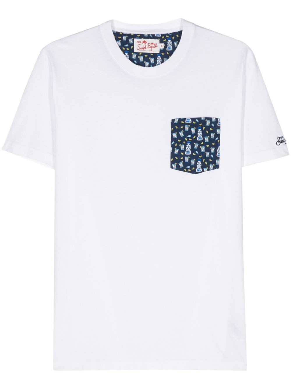Mc2 Saint Barth Man Cotton T-shirt With Spritz Pocket Aperol Special Edition In White