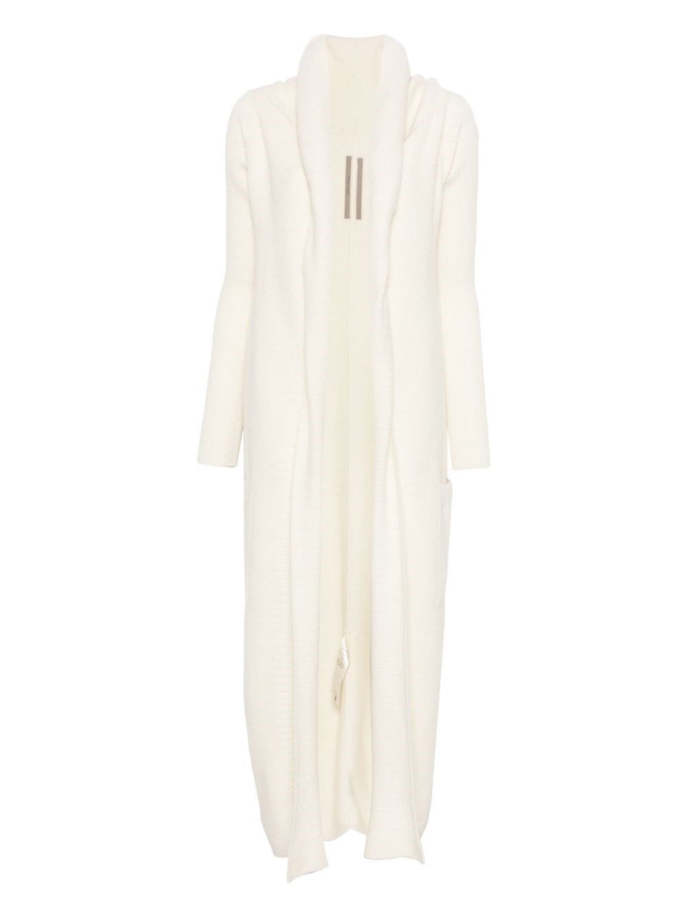 Rick Owens Long Ribbed Knit Cardigan With Shawl Collar In White