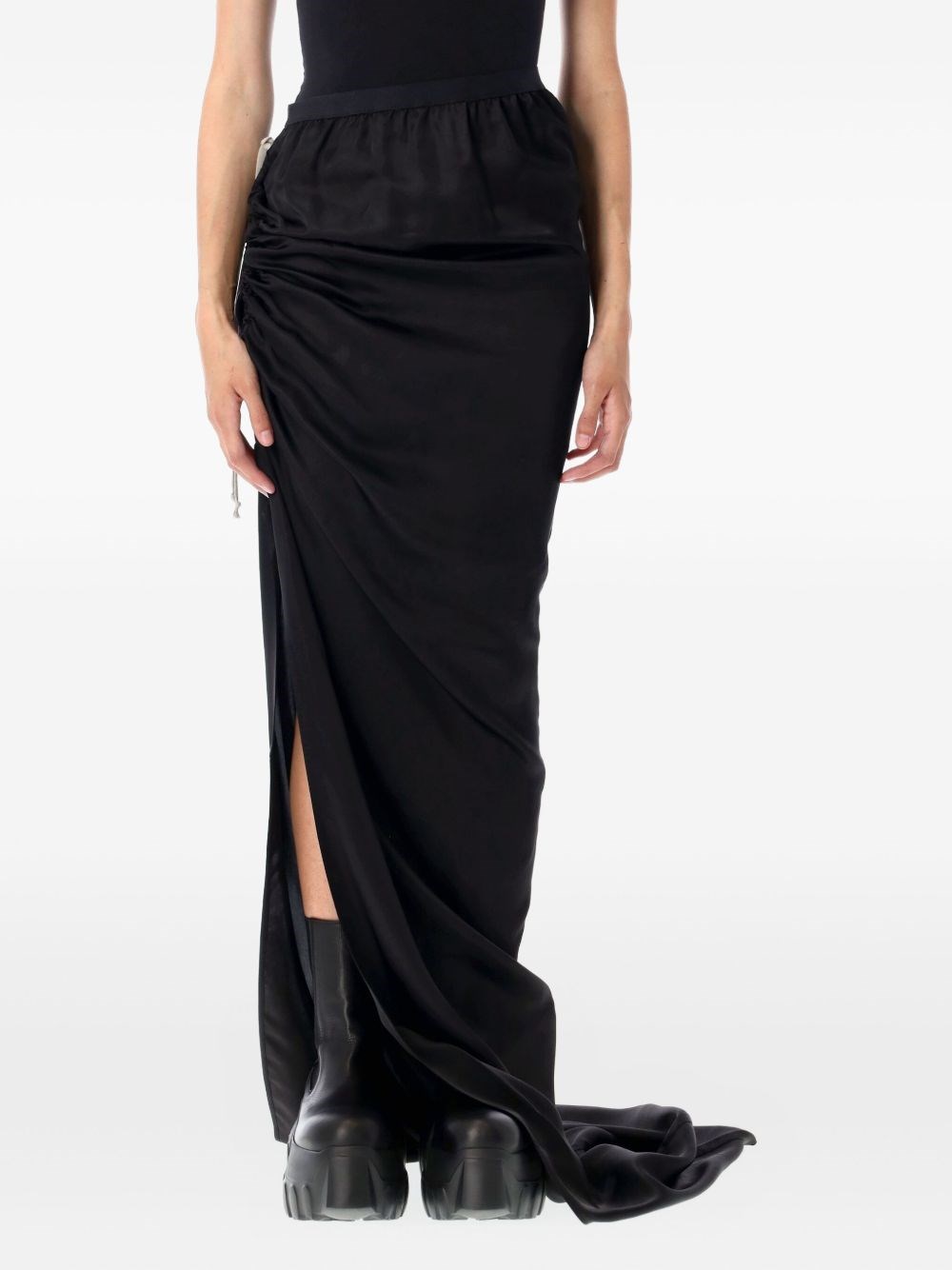 Rick Owens Draped Drawstring Maxi Ruched Side Slit In Black