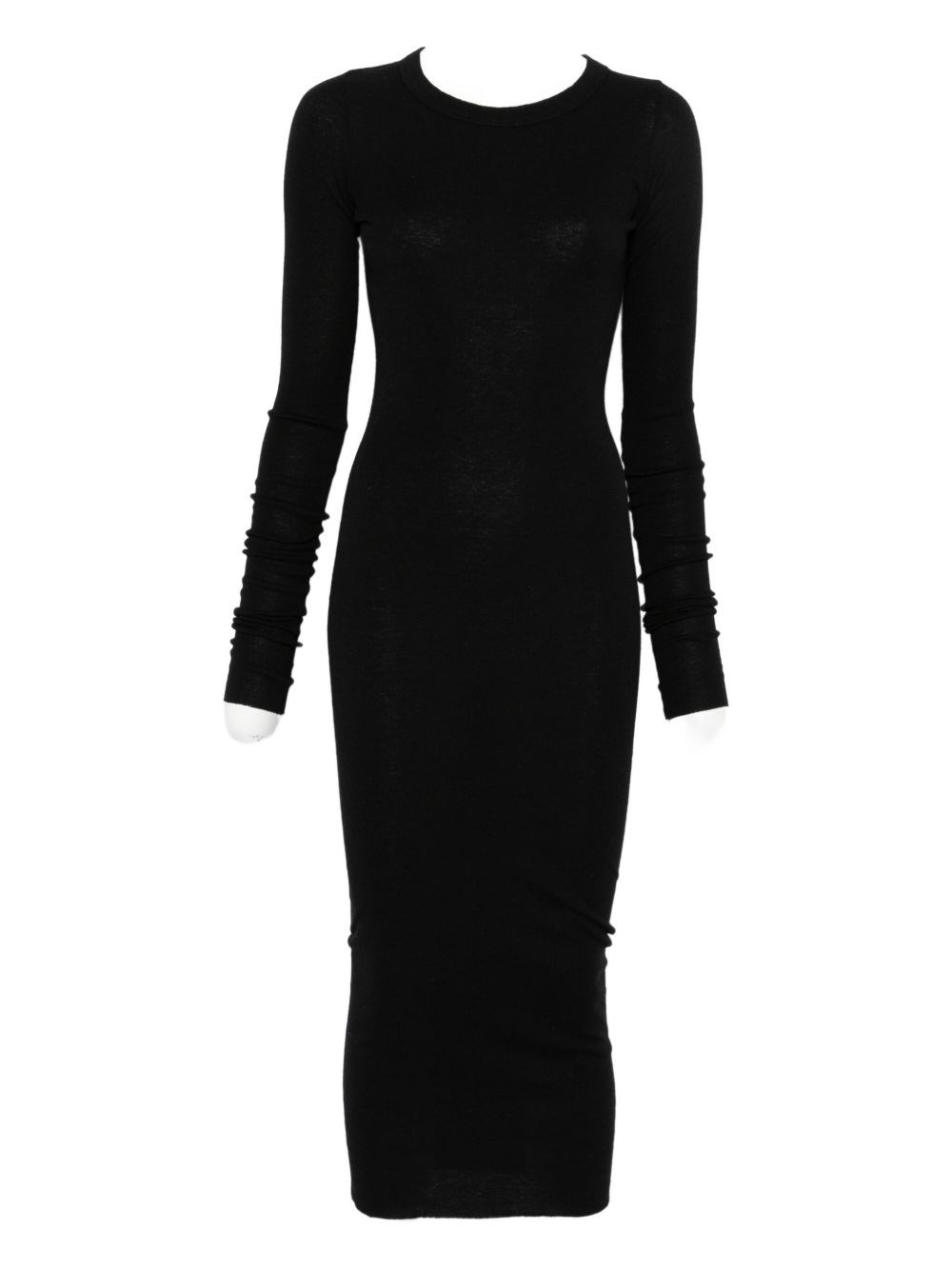 Rick Owens Black Concordians Rib Long Sleeve Midi Dress In Black