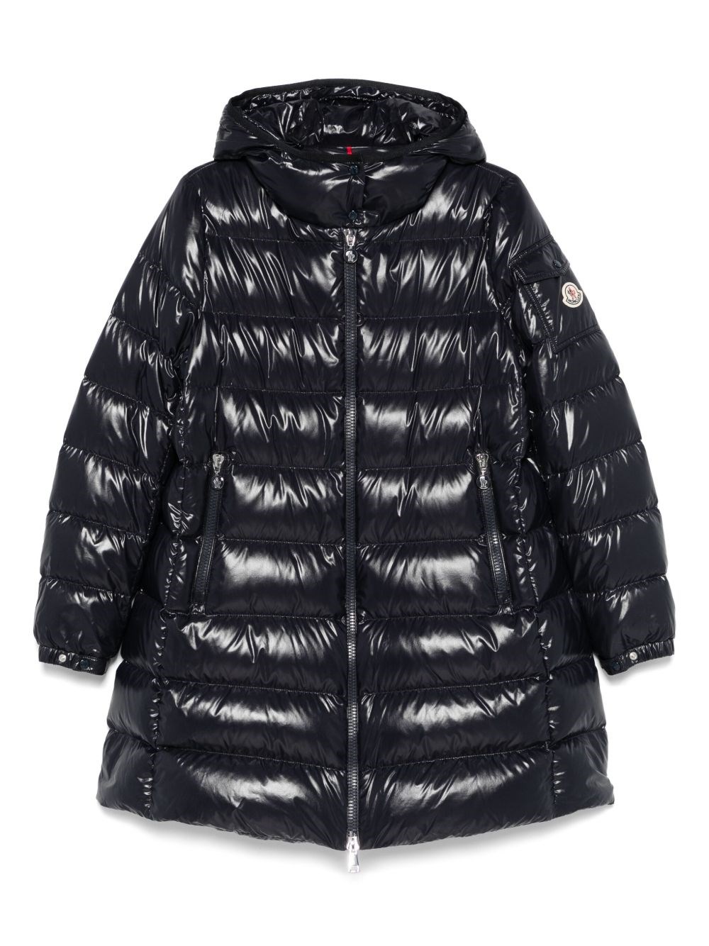 Moncler Courcelles Hooded Mid-length Down Jacket In Black