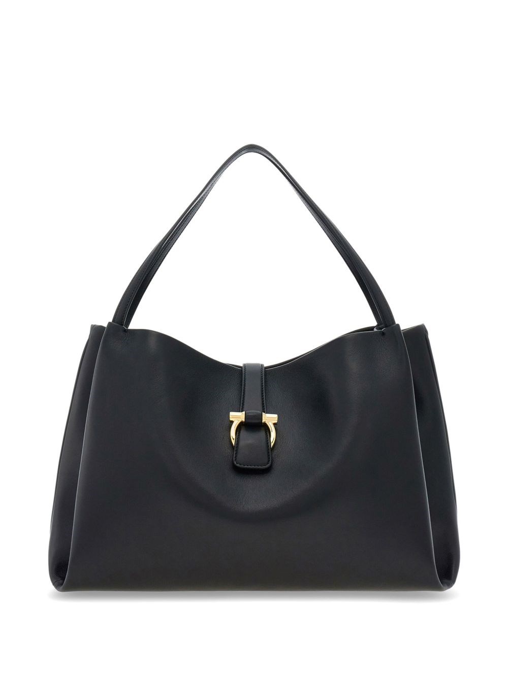 Ferragamo Large Leather Shoulder Bag In Black