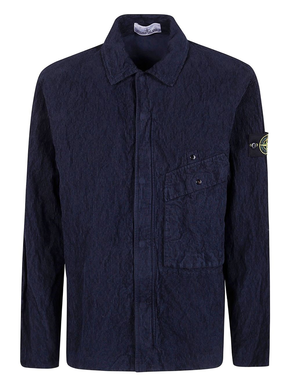 Stone Island Collared Front Pocket Textured Fabric Jacket In Blue