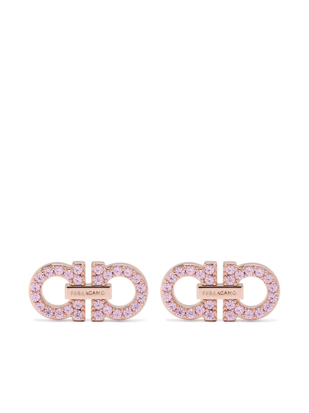 Ferragamo Golden Gancini Crystal Stud Earrings In Gold