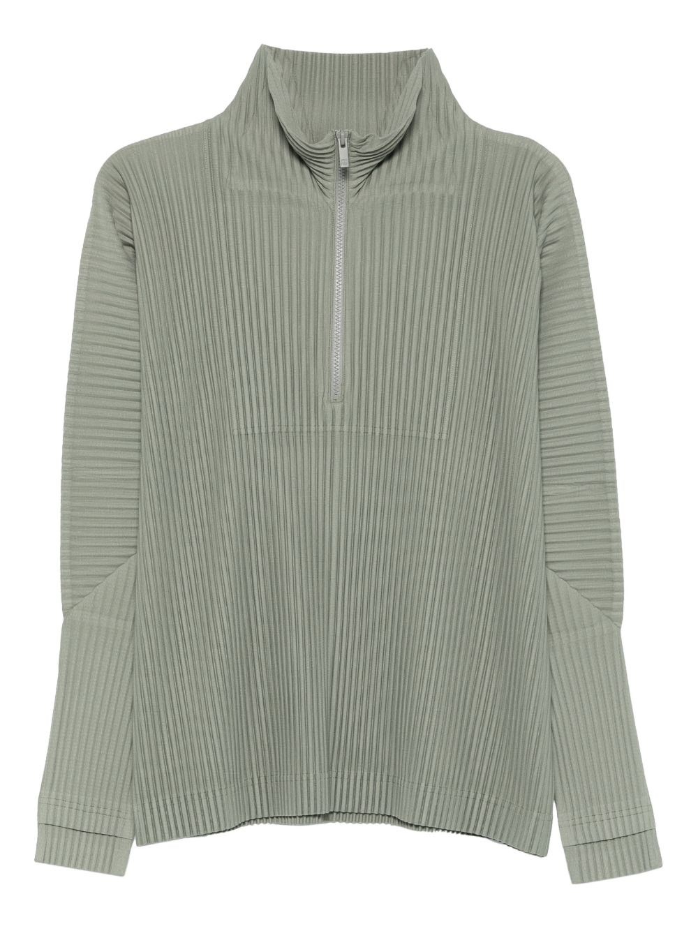 Issey Miyake Homme Plisse' Pleated Half-zip Sweater In Green
