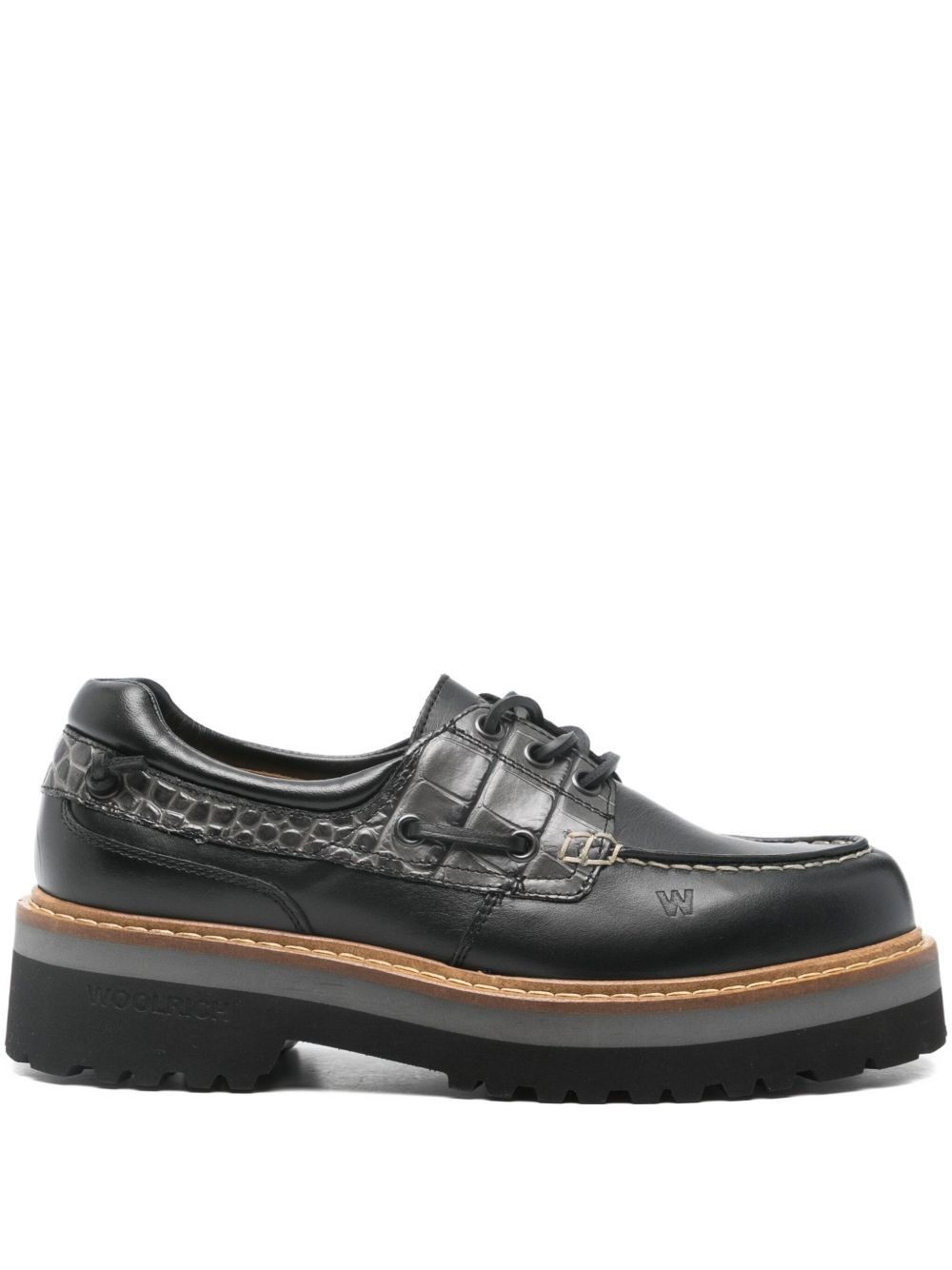 Woolrich Leather Crocodile-effect Shoes In Black