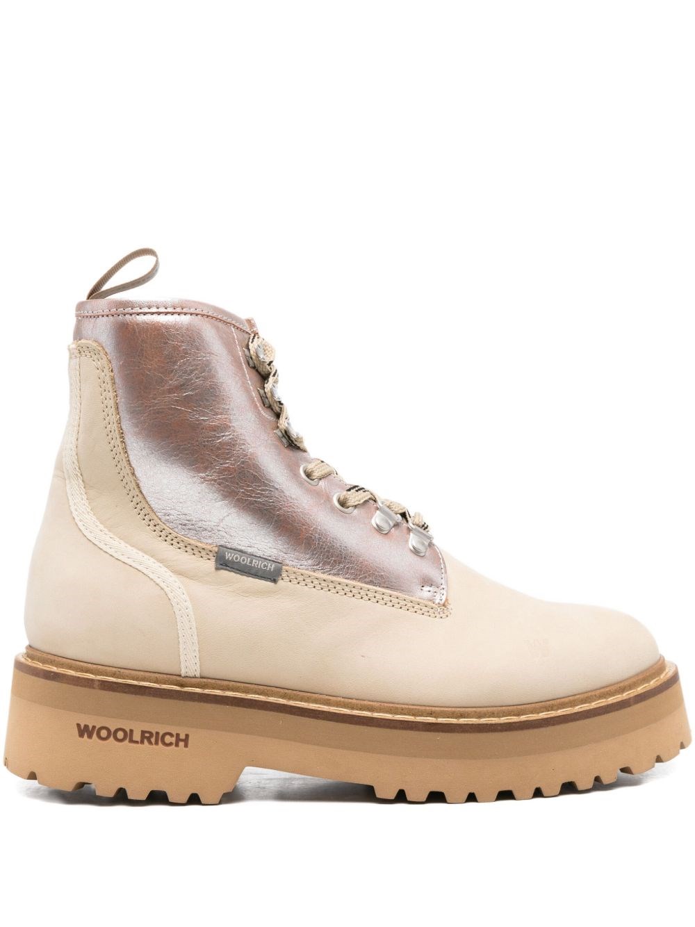 Woolrich Chunky Sole Leather Lace Up Ankle Boots In White
