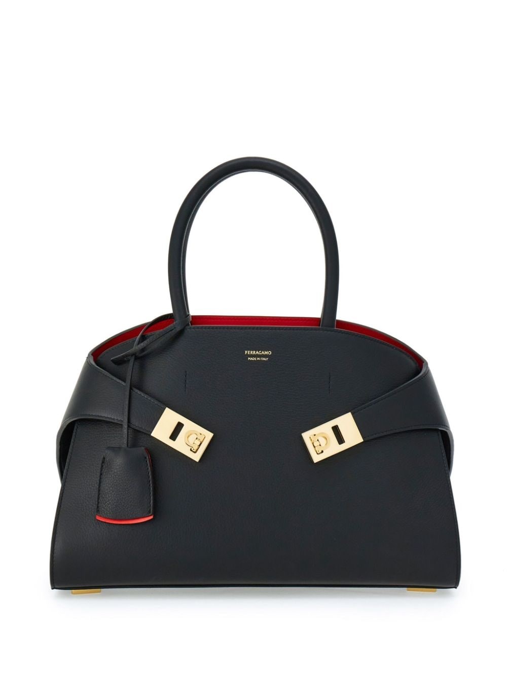 Ferragamo Hug Small Leahter Tote Bag In Black