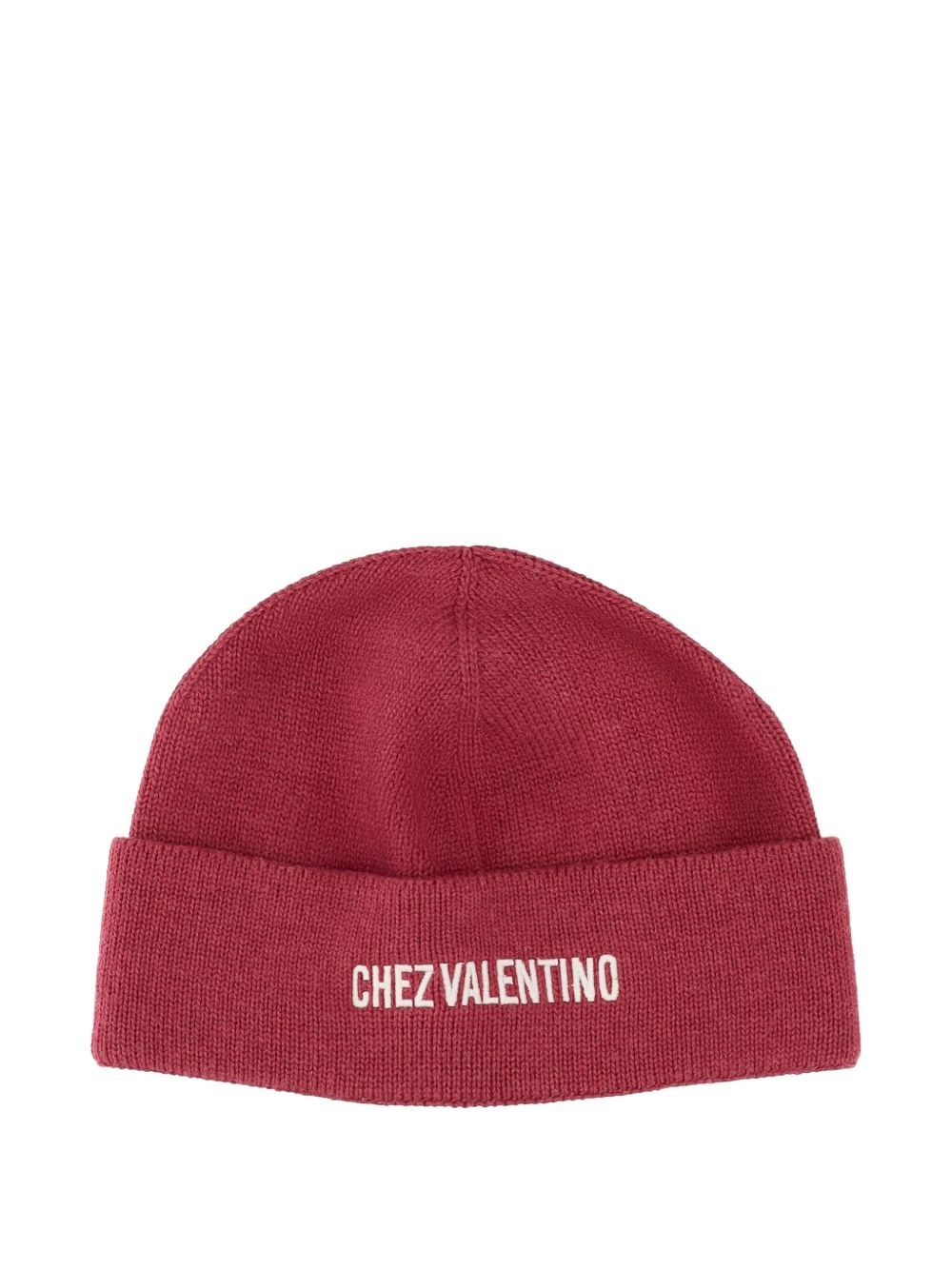 Valentino Cotton And Wool Beanie With Folded Cuff In Red