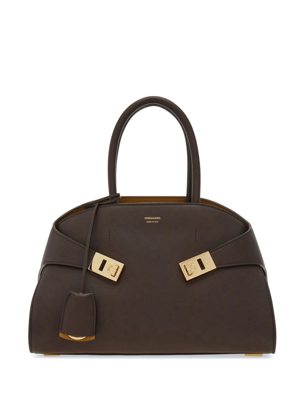 Ferragamo Gancini Clasp Leather Tote Bag In Brown