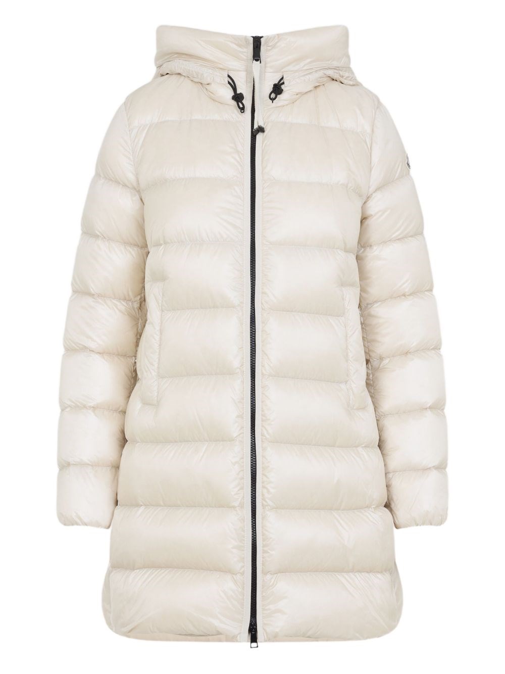 Moncler Long Quilted Parka With Hood And Pockets In White