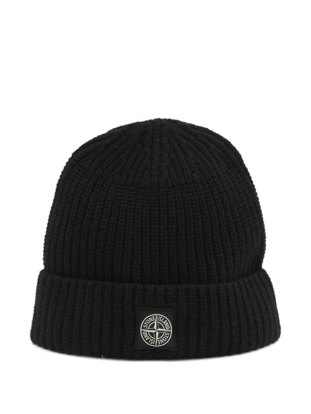 Stone Island Logo Wool Beanie In Black