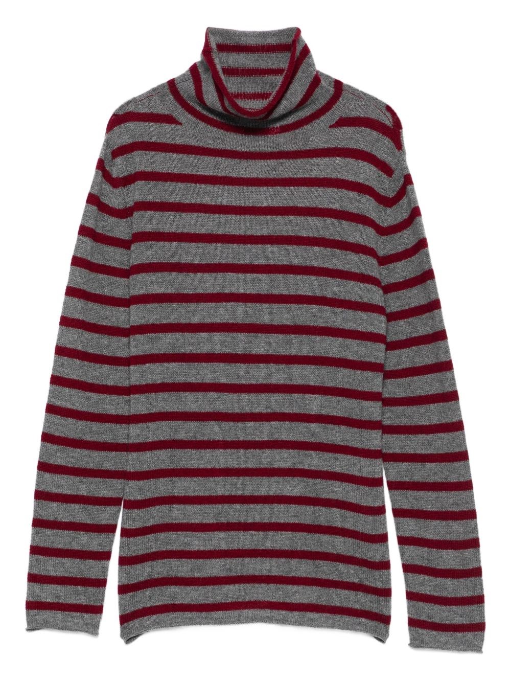 Beyou Striped Turtleneck Sweater In Gray