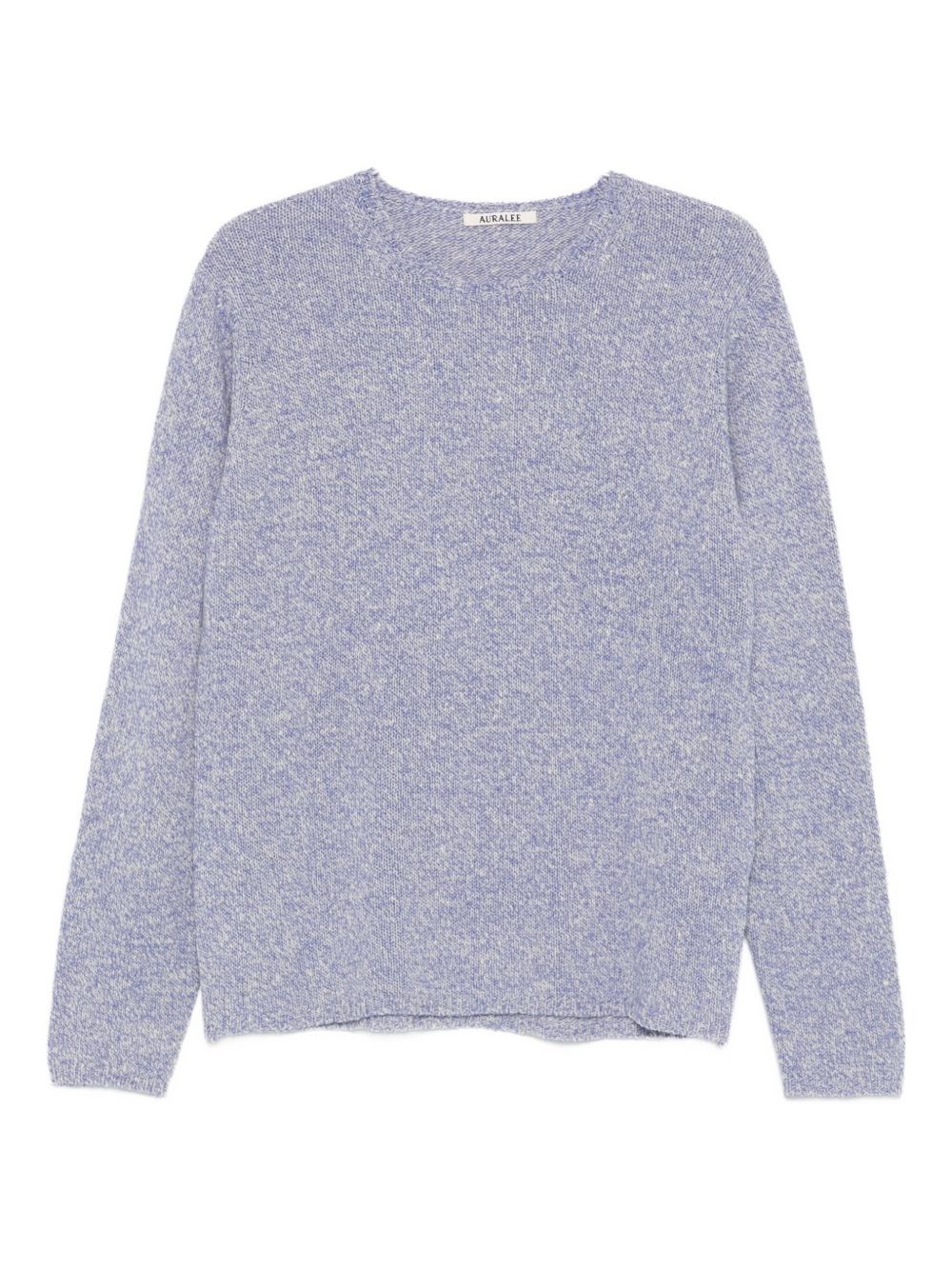 Auralee Textured Wool Silk Blend Crewneck Sweater In Purple