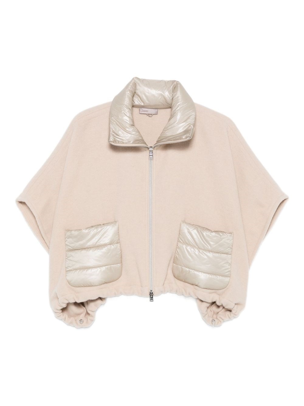 Herno Resort Poncho In Wool And Cashemre With Ultralight Nylon Details In Pink