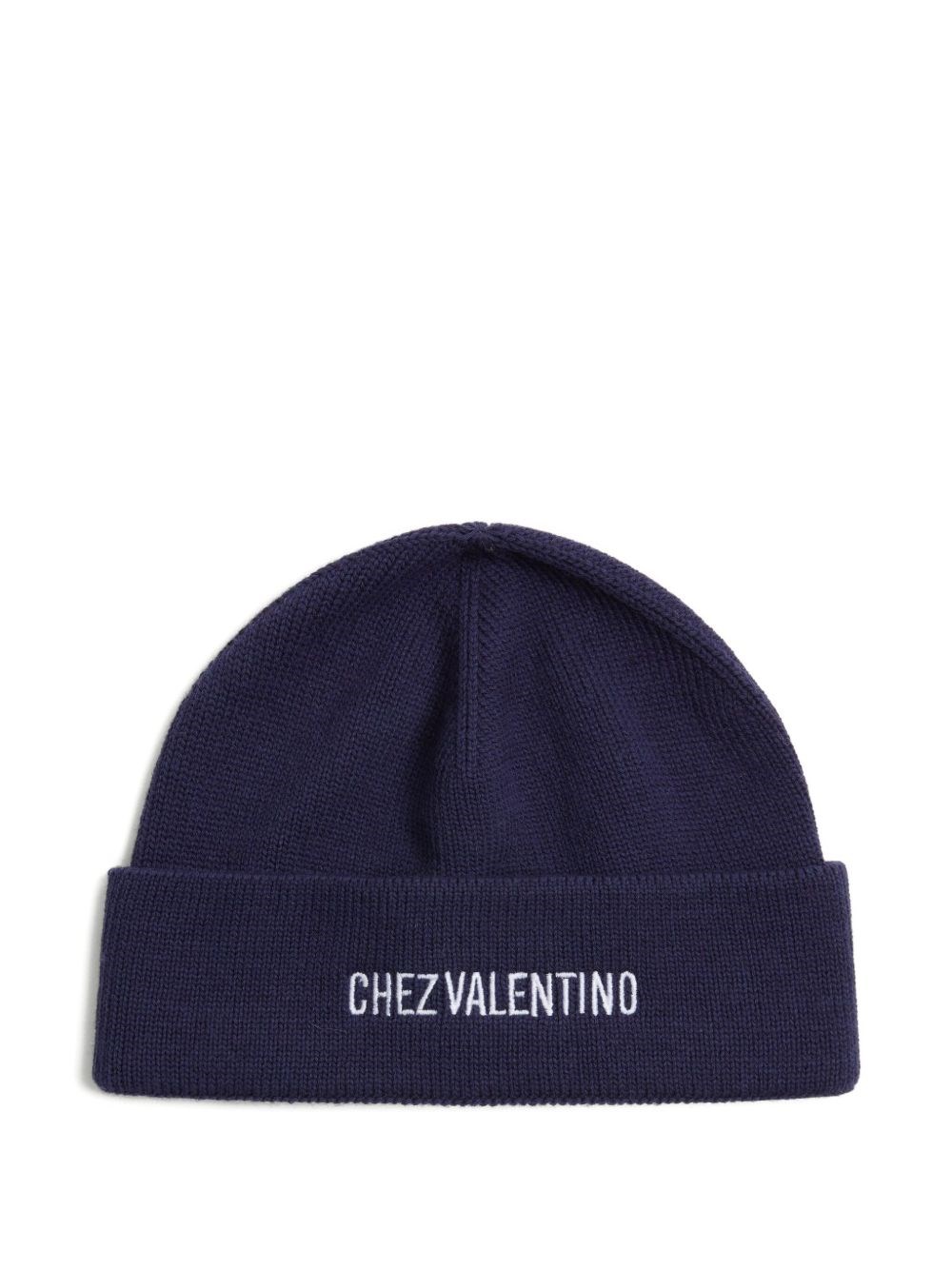 Valentino Cotton And Wool Blend Beanie With Turn-up Brim In Blue
