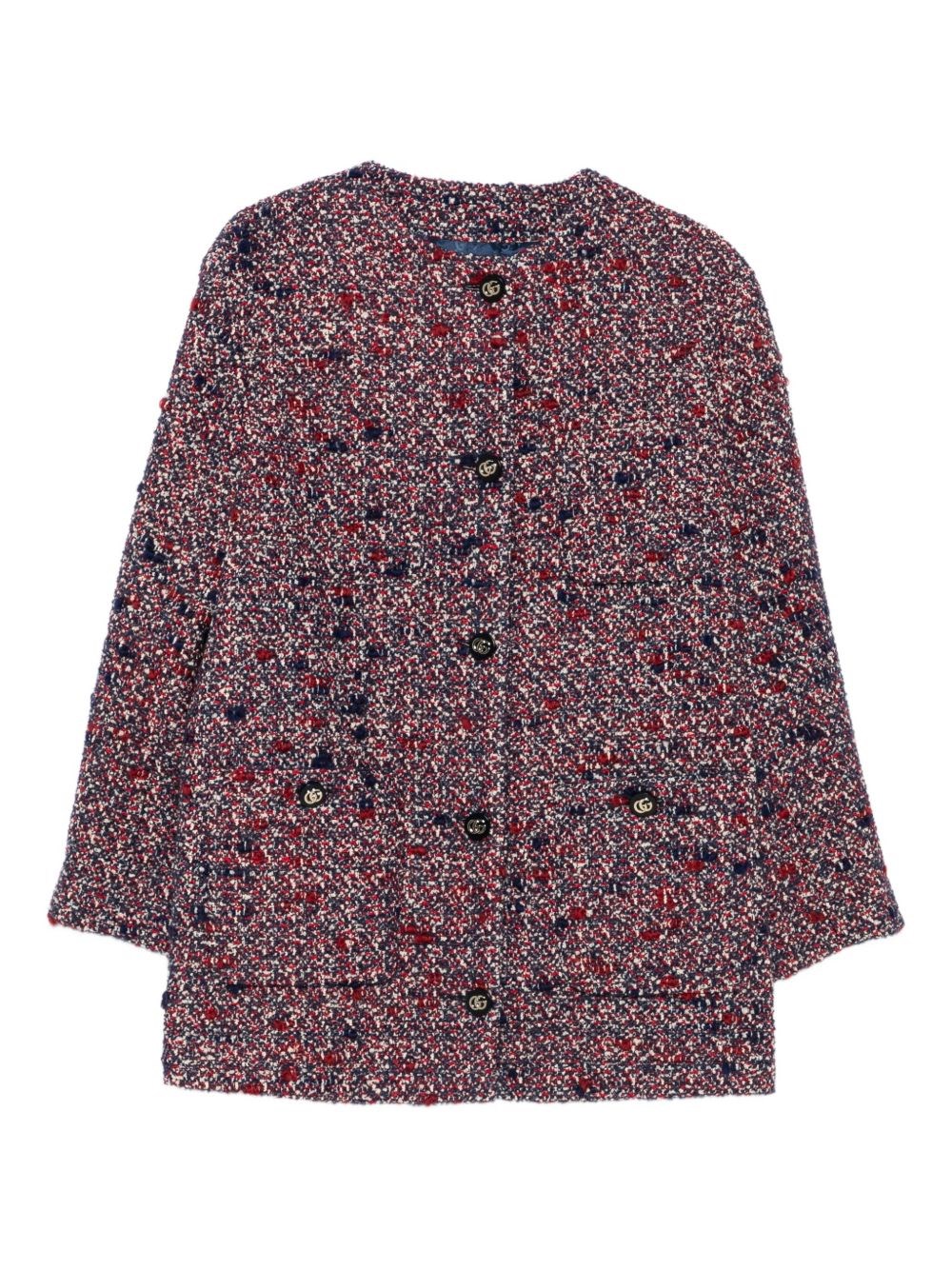 Gucci Womens Blue Red Mc Boucle-texture Round-neck Wool-blend Jacket In Multi